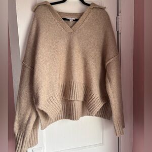 Topshop Chunky Knit Sweater Oversized V Neck Beige Size 12